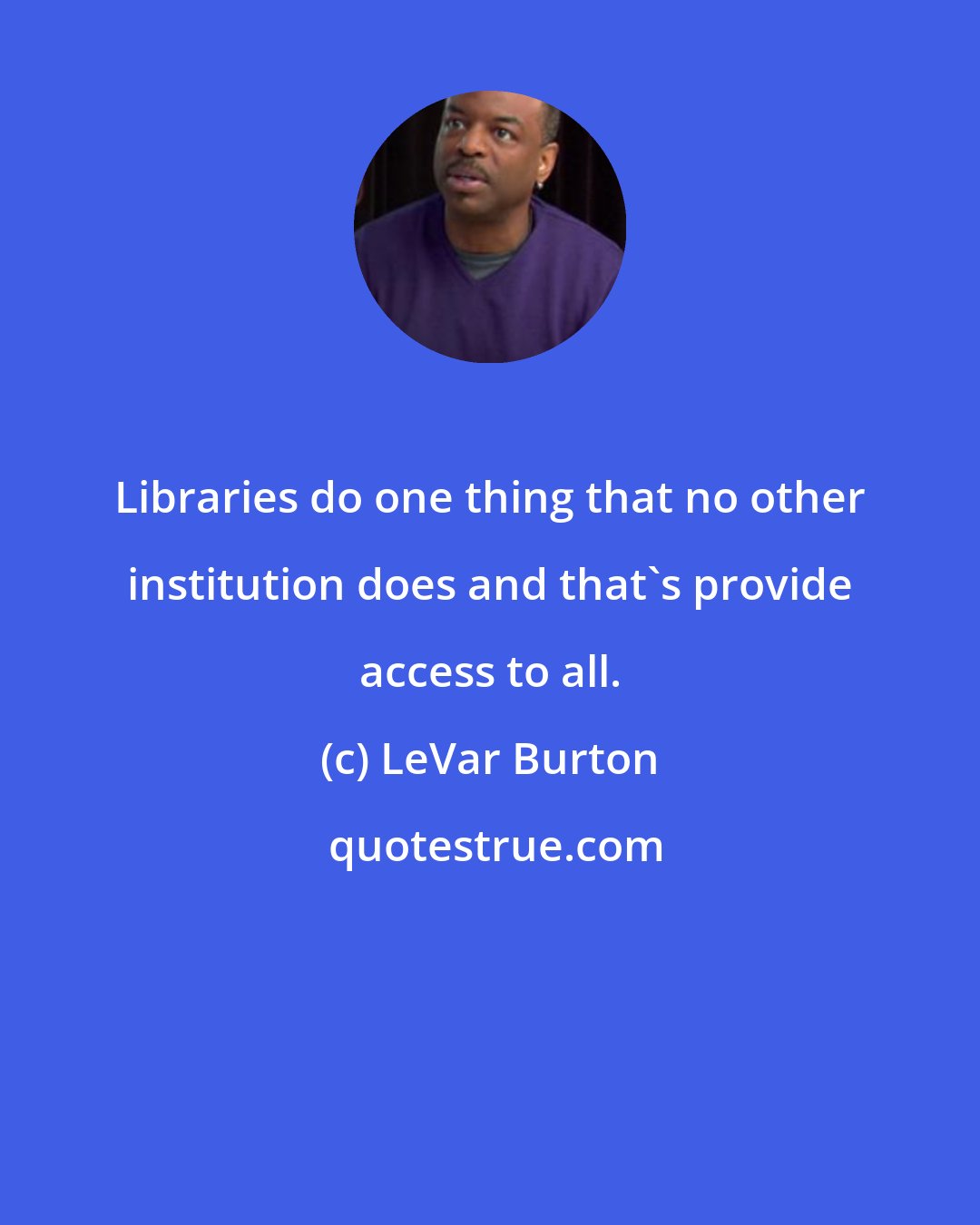 LeVar Burton: Libraries do one thing that no other institution does and that's provide access to all.