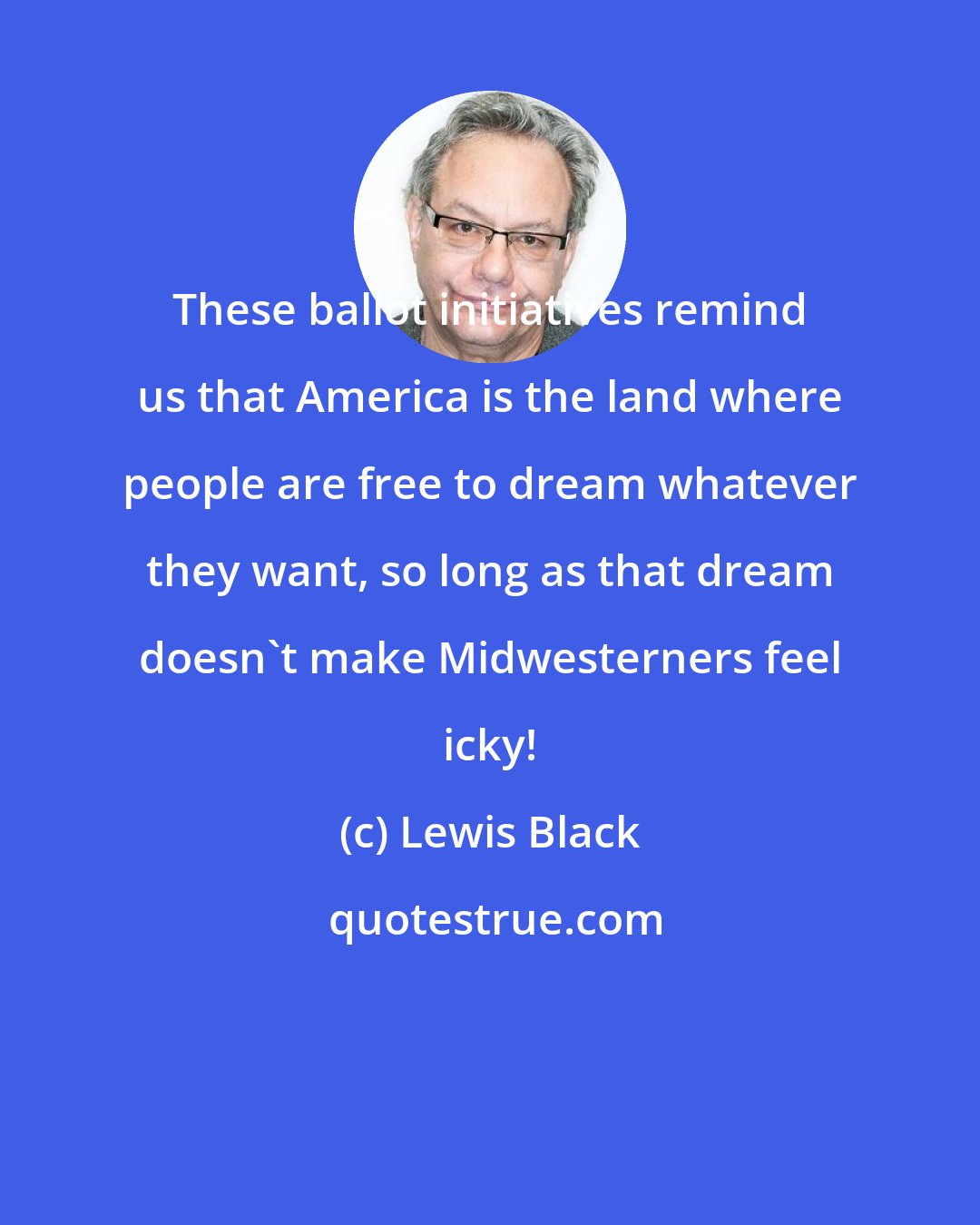 Lewis Black: These ballot initiatives remind us that America is the land where people are free to dream whatever they want, so long as that dream doesn't make Midwesterners feel icky!