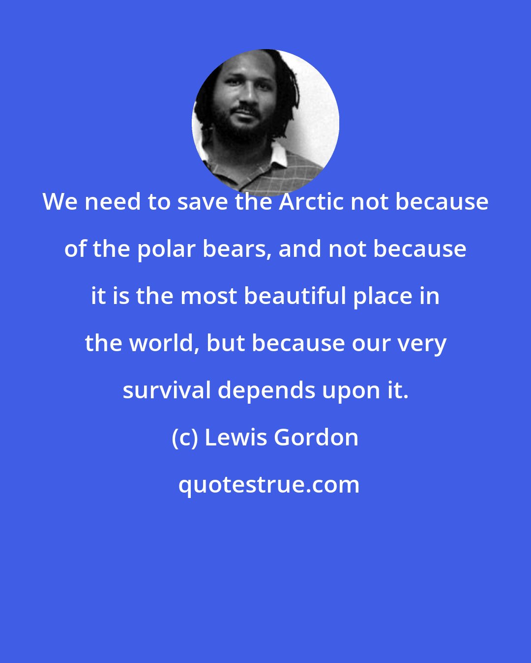 Lewis Gordon: We need to save the Arctic not because of the polar bears, and not because it is the most beautiful place in the world, but because our very survival depends upon it.