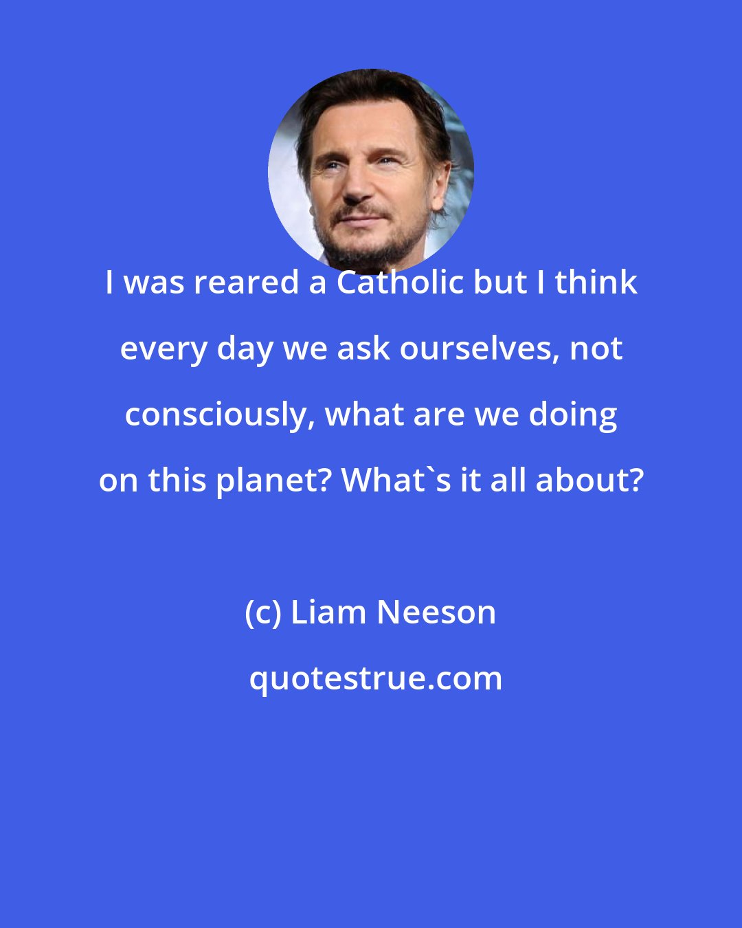 Liam Neeson: I was reared a Catholic but I think every day we ask ourselves, not consciously, what are we doing on this planet? What's it all about?