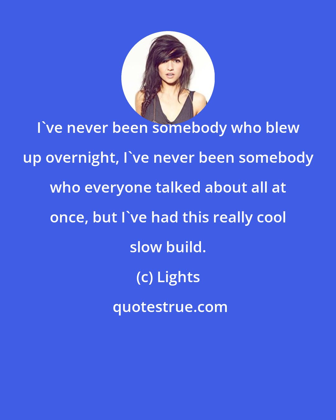 Lights: I've never been somebody who blew up overnight, I've never been somebody who everyone talked about all at once, but I've had this really cool slow build.