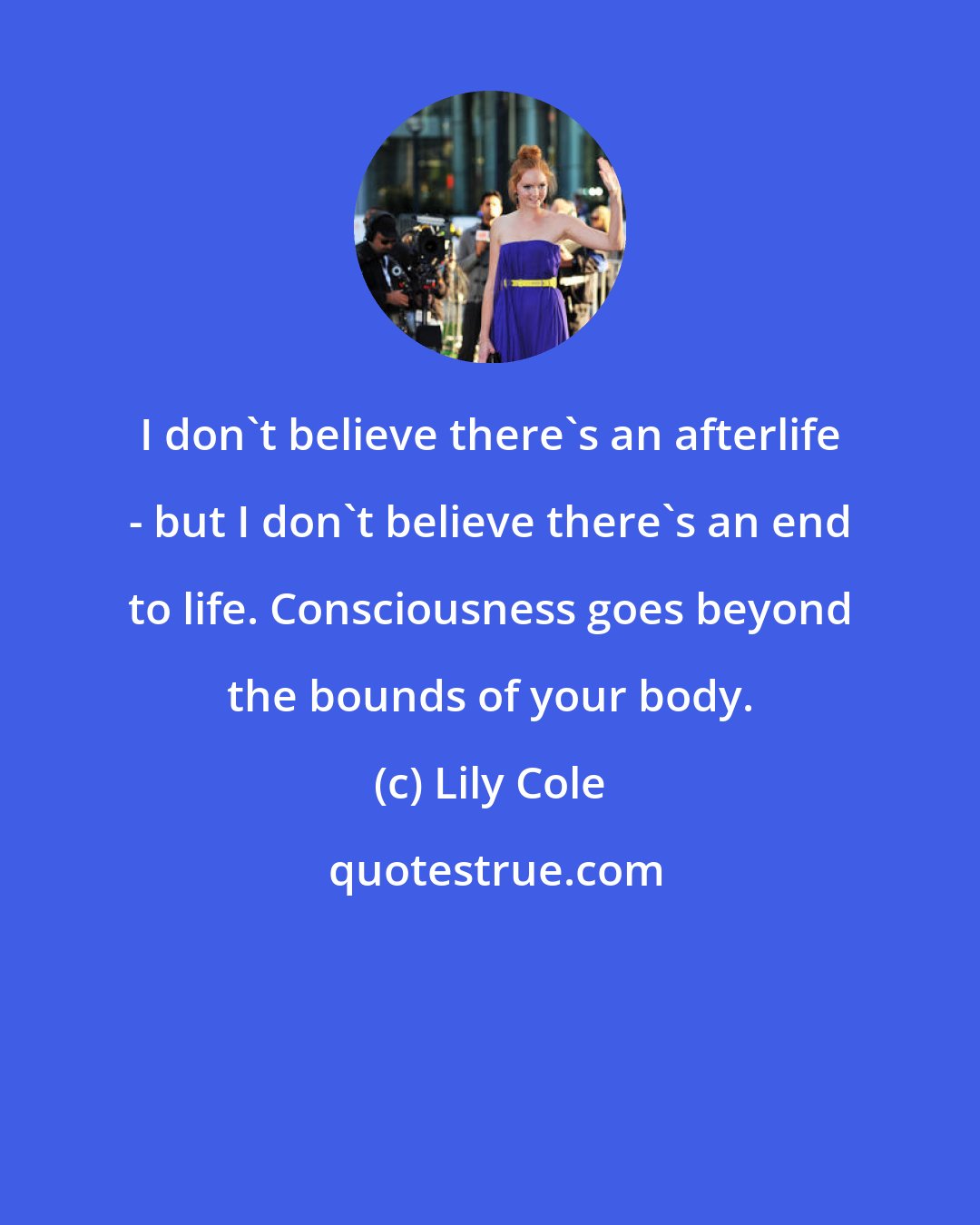 Lily Cole: I don't believe there's an afterlife - but I don't believe there's an end to life. Consciousness goes beyond the bounds of your body.