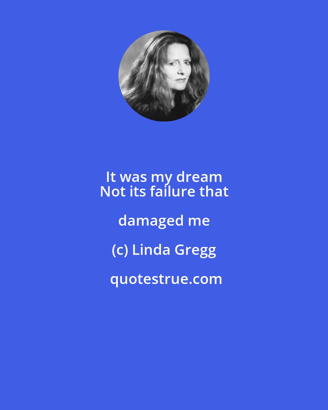 Linda Gregg: It was my dream 
 Not its failure that damaged me