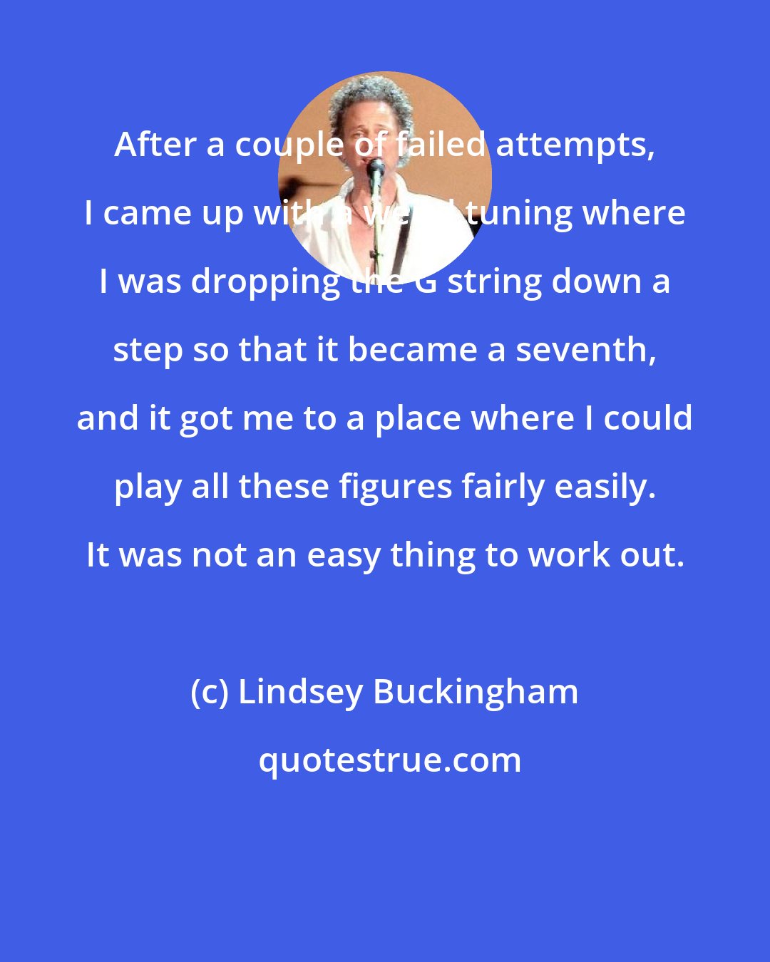 Lindsey Buckingham: After a couple of failed attempts, I came up with a weird tuning where I was dropping the G string down a step so that it became a seventh, and it got me to a place where I could play all these figures fairly easily. It was not an easy thing to work out.