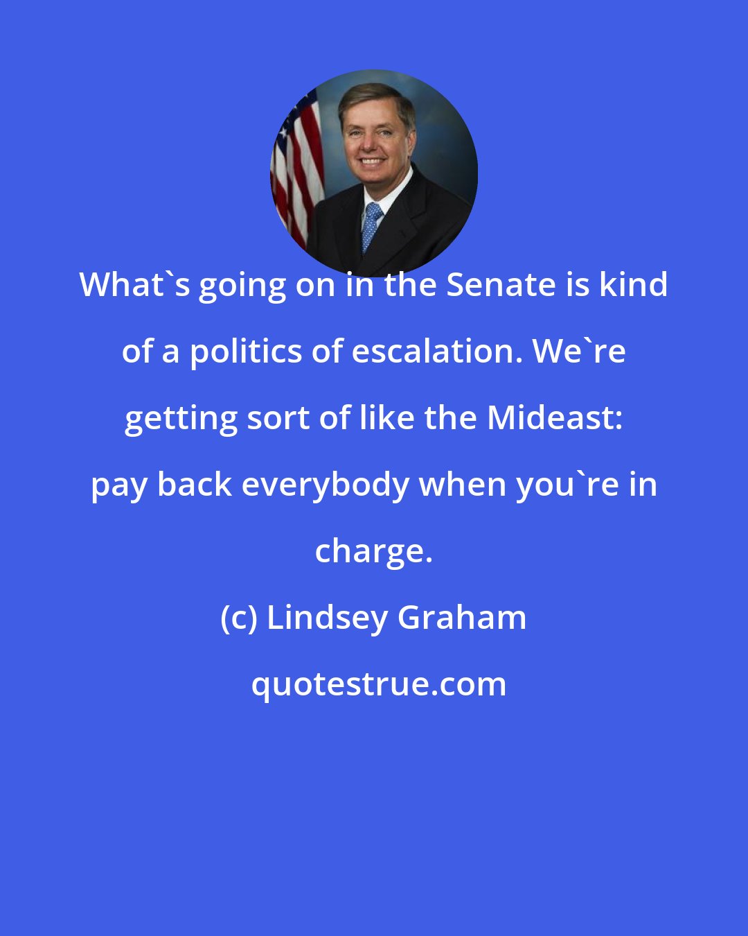 Lindsey Graham: What's going on in the Senate is kind of a politics of escalation. We're getting sort of like the Mideast: pay back everybody when you're in charge.