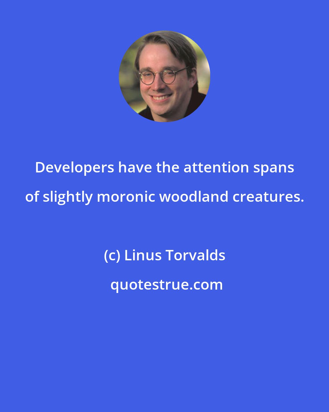 Linus Torvalds: Developers have the attention spans of slightly moronic woodland creatures.