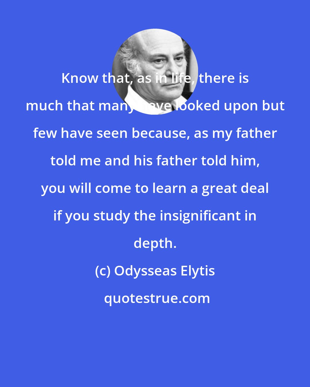 Odysseas Elytis: Know that, as in life, there is much that many have looked upon but few have seen because, as my father told me and his father told him, you will come to learn a great deal if you study the insignificant in depth.