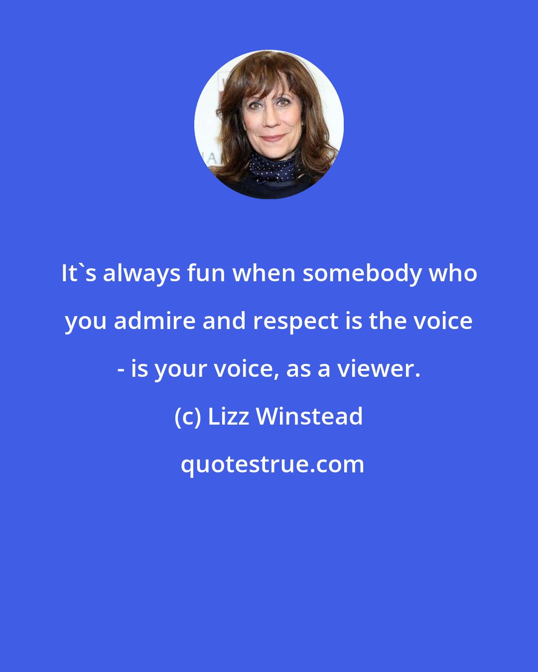 Lizz Winstead: It's always fun when somebody who you admire and respect is the voice - is your voice, as a viewer.