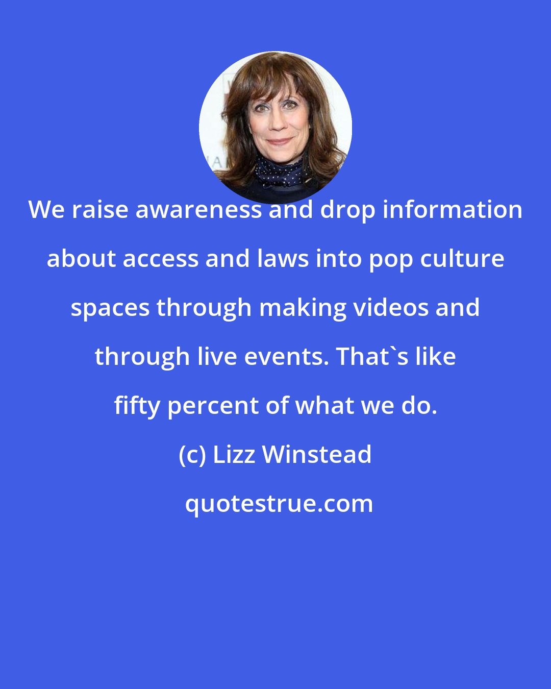 Lizz Winstead: We raise awareness and drop information about access and laws into pop culture spaces through making videos and through live events. That's like fifty percent of what we do.