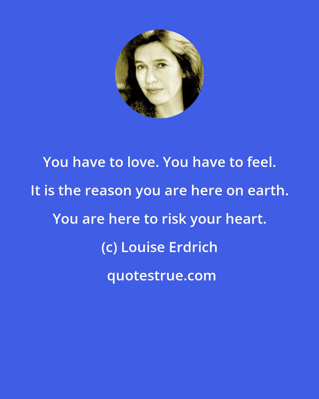 Louise Erdrich: You have to love. You have to feel. It is the reason you are here on earth. You are here to risk your heart.
