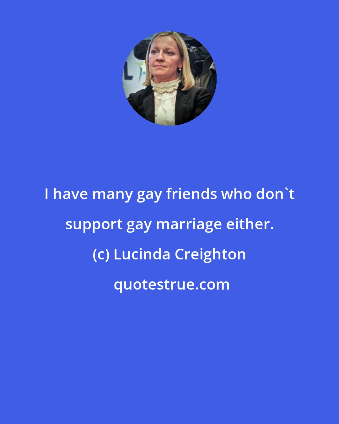 Lucinda Creighton: I have many gay friends who don't support gay marriage either.