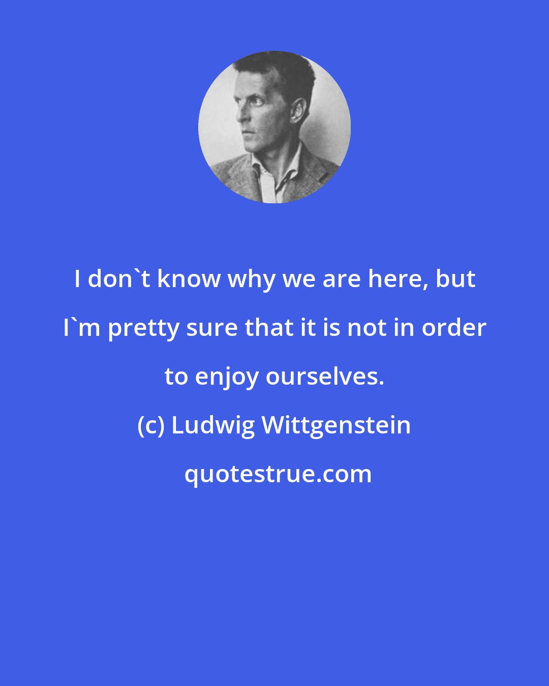 Ludwig Wittgenstein: I don't know why we are here, but I'm pretty sure that it is not in order to enjoy ourselves.