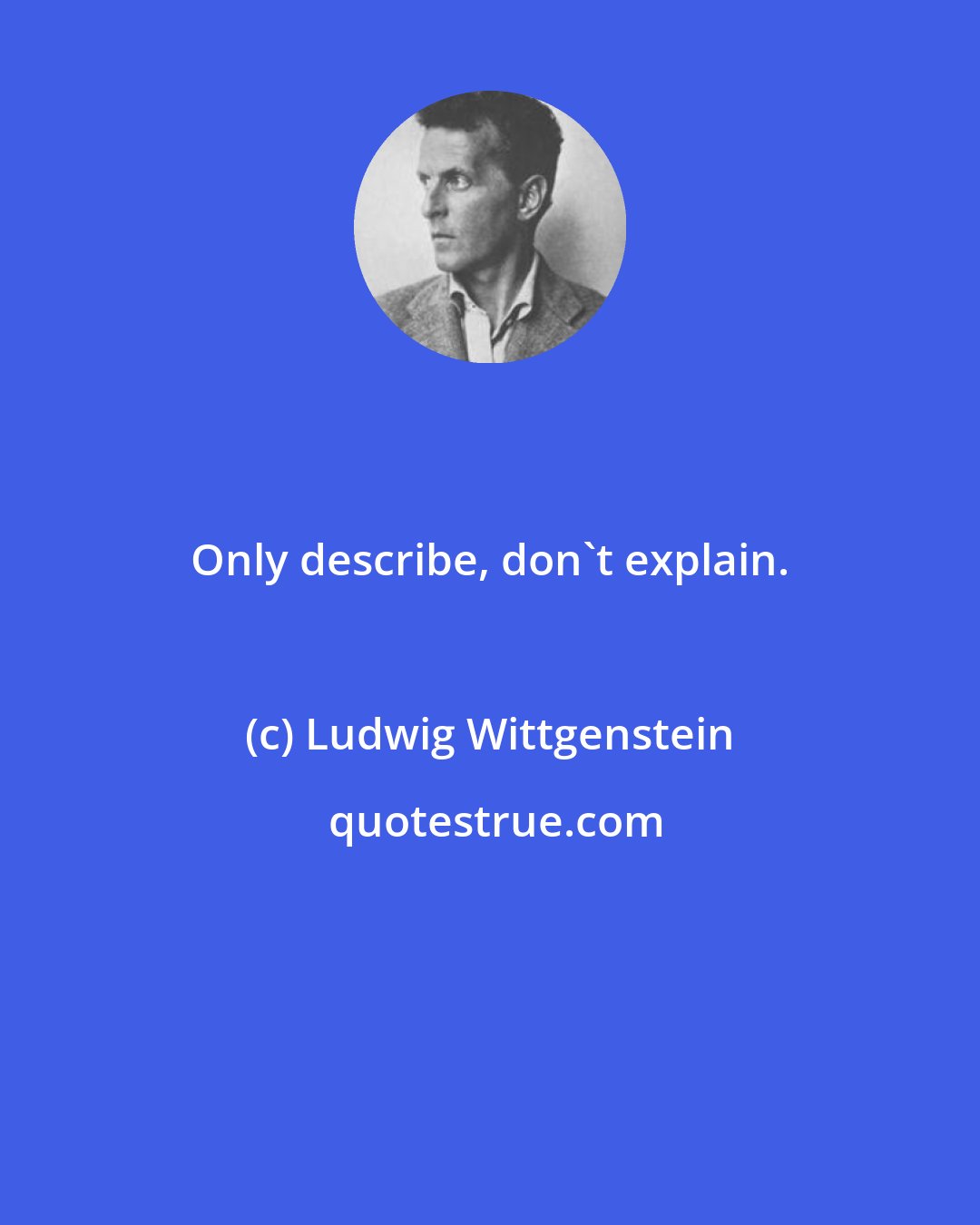 Ludwig Wittgenstein: Only describe, don't explain.