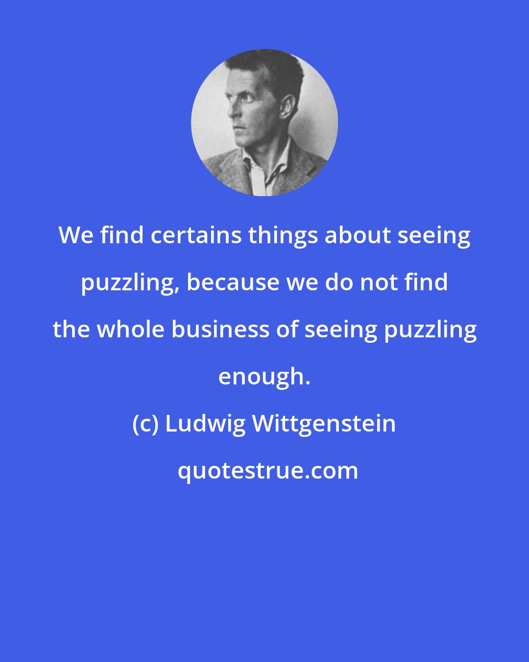 Ludwig Wittgenstein: We find certains things about seeing puzzling, because we do not find the whole business of seeing puzzling enough.