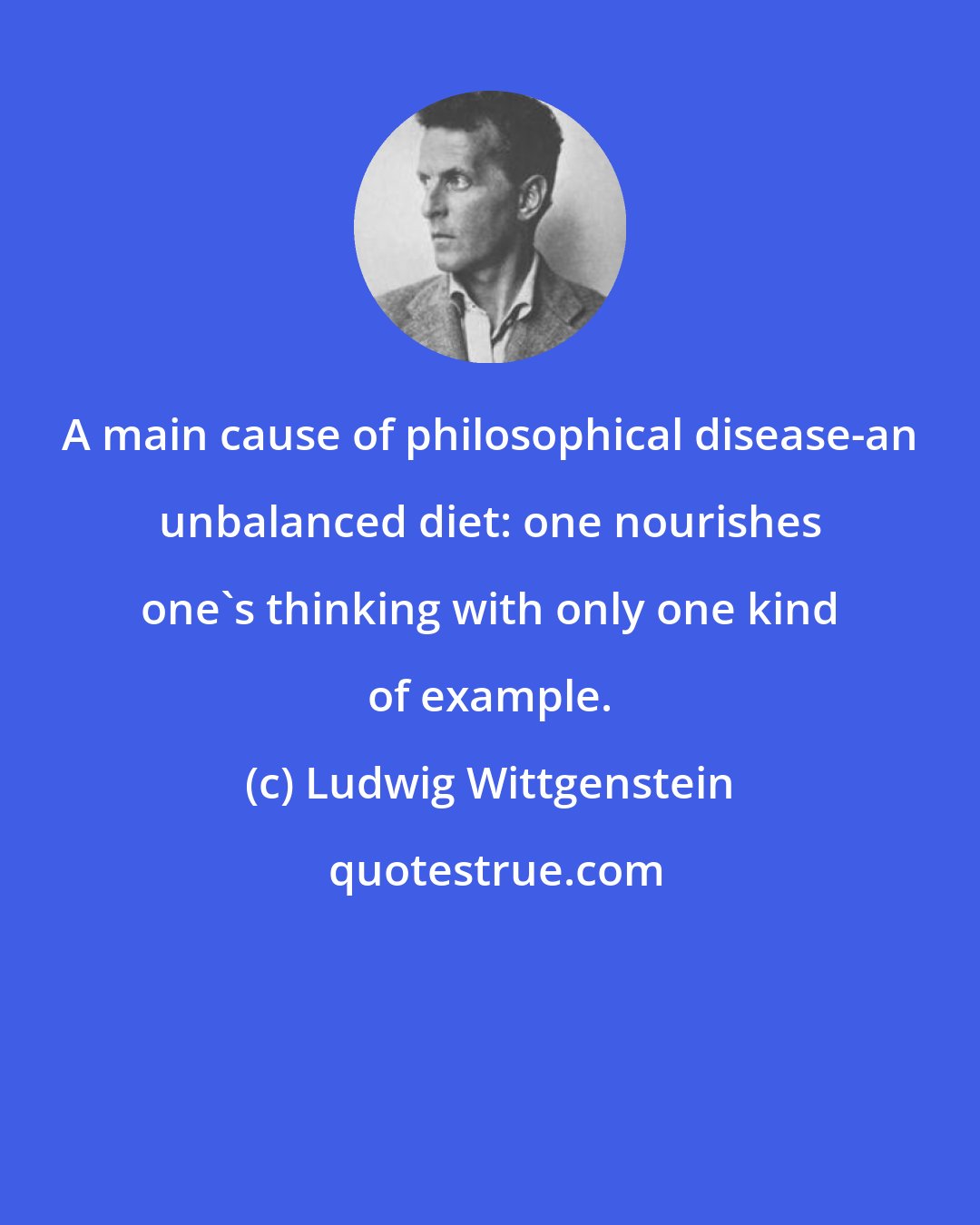 Ludwig Wittgenstein: A main cause of philosophical disease-an unbalanced diet: one nourishes one's thinking with only one kind of example.