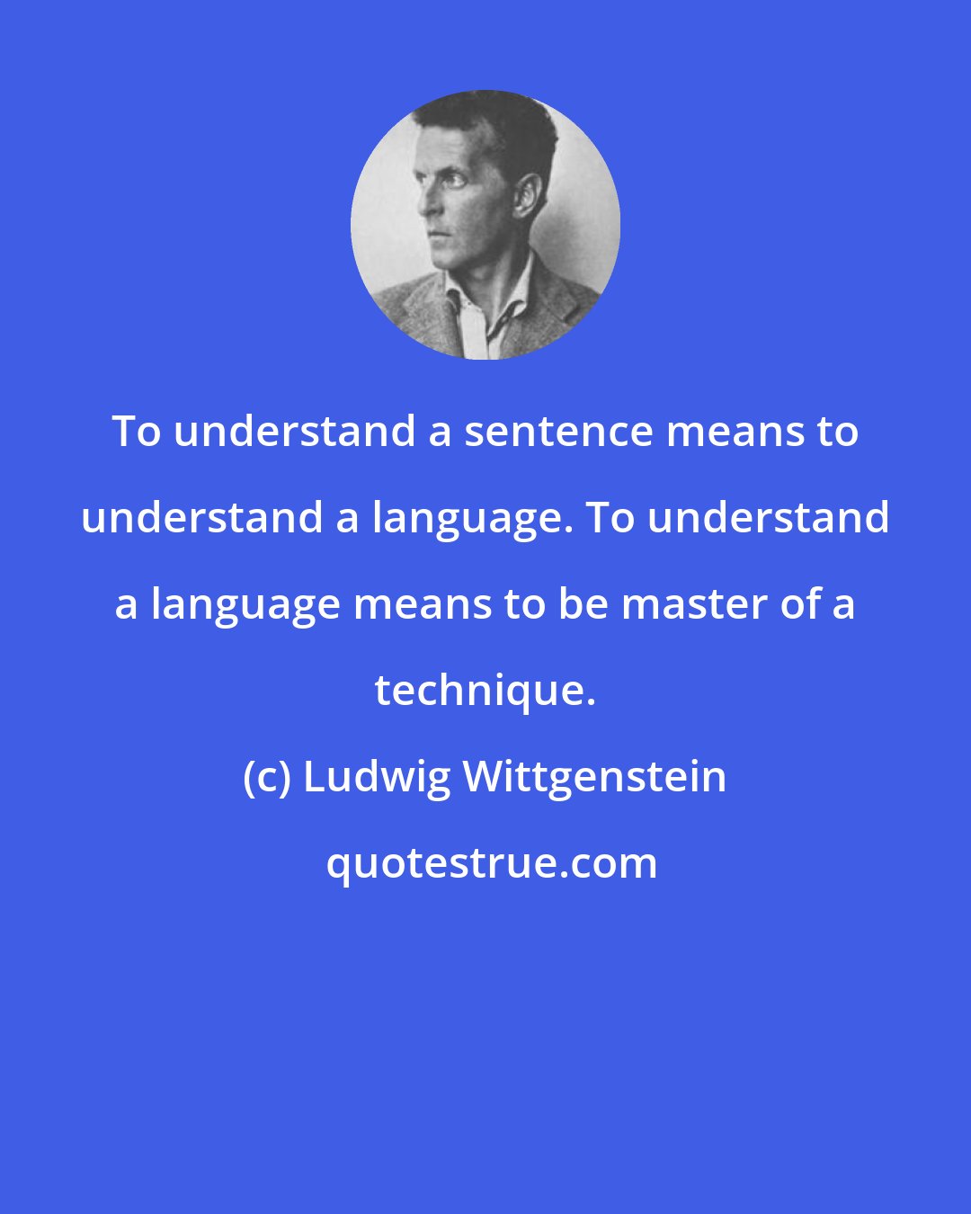 Ludwig Wittgenstein: To understand a sentence means to understand a language. To understand a language means to be master of a technique.