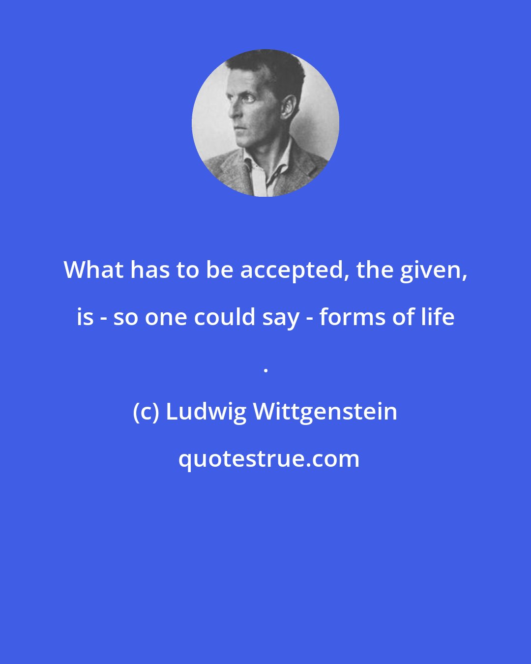 Ludwig Wittgenstein: What has to be accepted, the given, is - so one could say - forms of life .