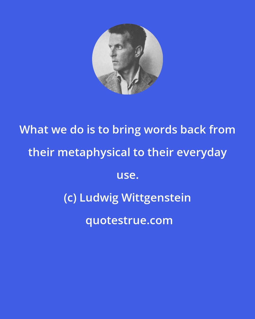 Ludwig Wittgenstein: What we do is to bring words back from their metaphysical to their everyday use.