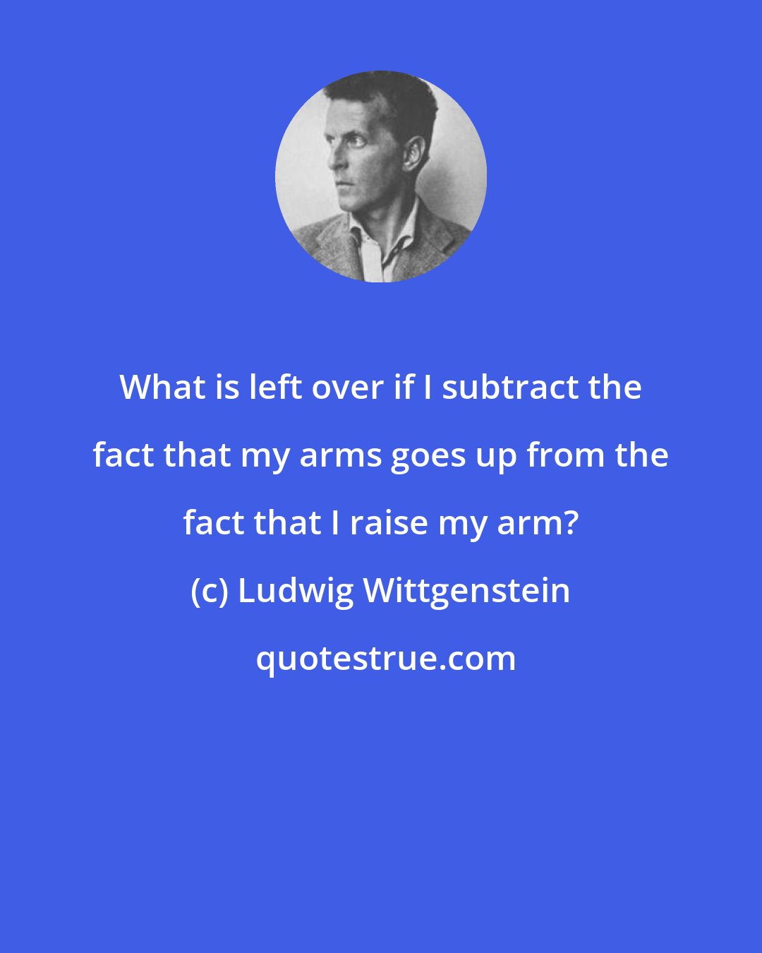 Ludwig Wittgenstein: What is left over if I subtract the fact that my arms goes up from the fact that I raise my arm?