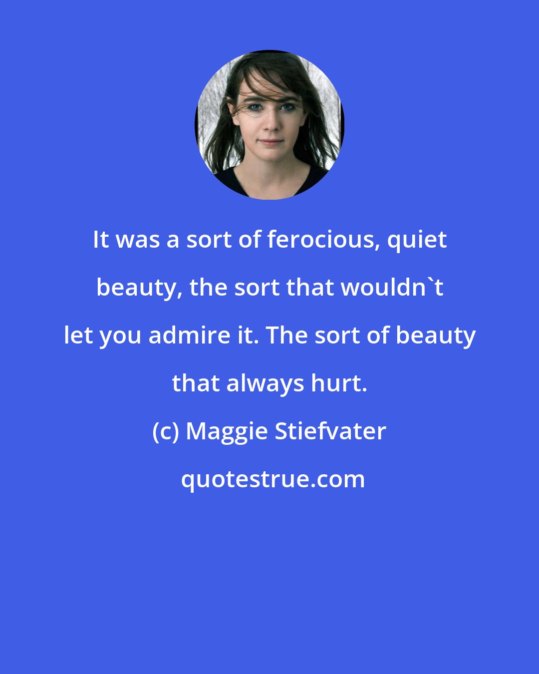 Maggie Stiefvater: It was a sort of ferocious, quiet beauty, the sort that wouldn't let you admire it. The sort of beauty that always hurt.