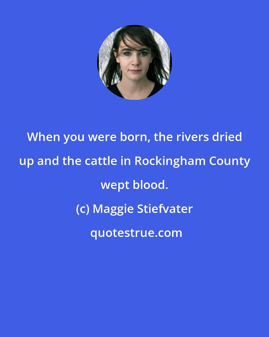 Maggie Stiefvater: When you were born, the rivers dried up and the cattle in Rockingham County wept blood.