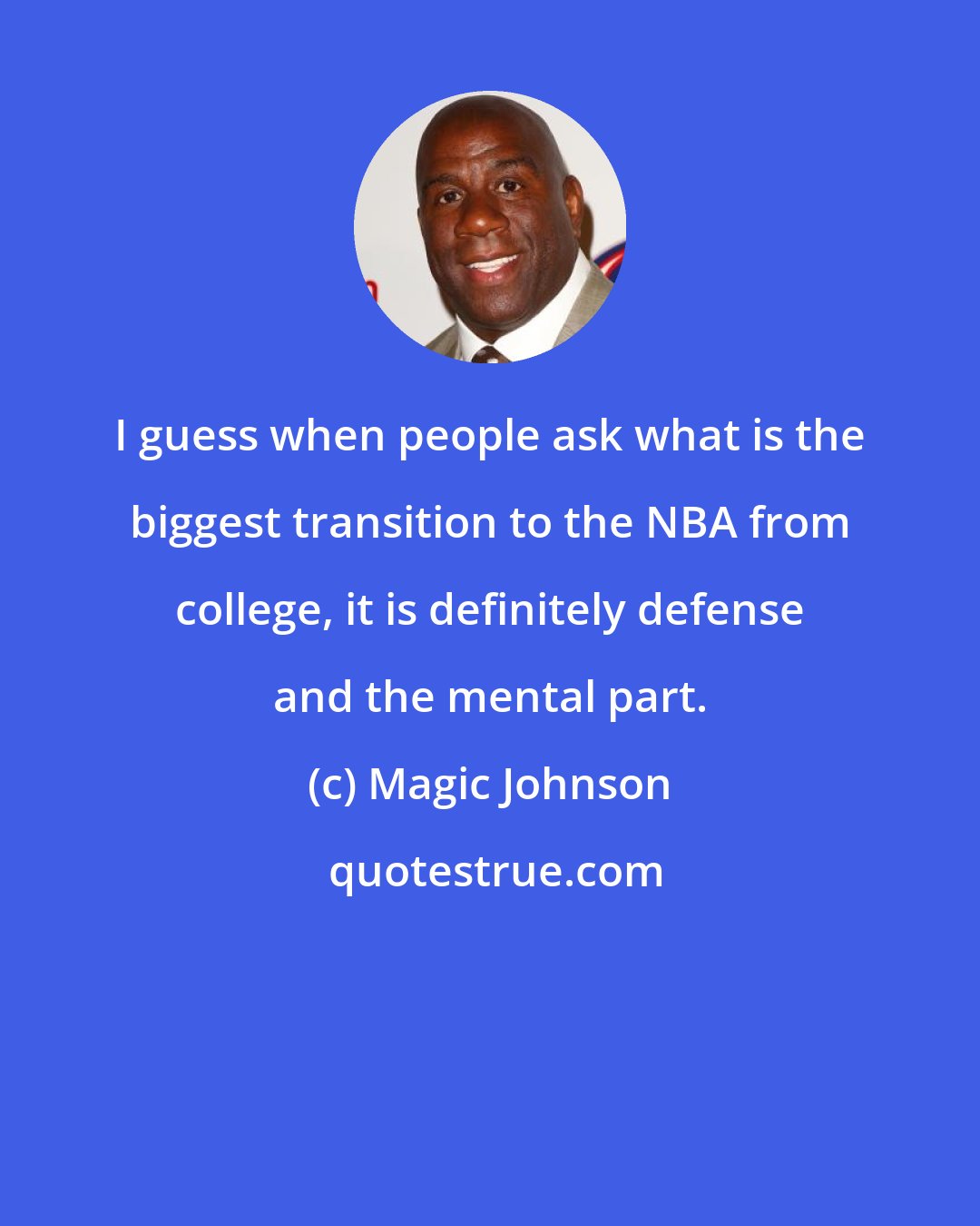 Magic Johnson: I guess when people ask what is the biggest transition to the NBA from college, it is definitely defense and the mental part.