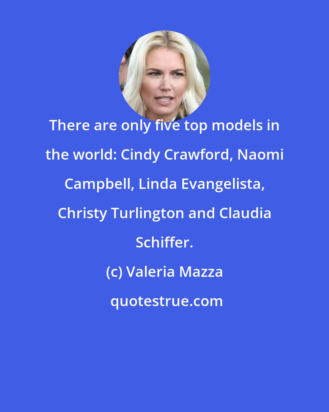 Valeria Mazza: There are only five top models in the world: Cindy Crawford, Naomi Campbell, Linda Evangelista, Christy Turlington and Claudia Schiffer.