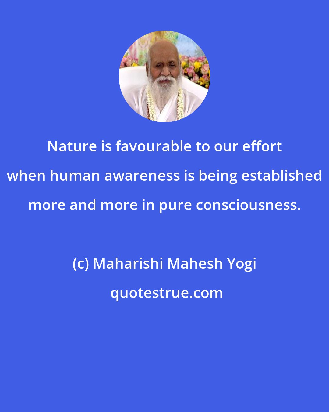 Maharishi Mahesh Yogi: Nature is favourable to our effort when human awareness is being established more and more in pure consciousness.