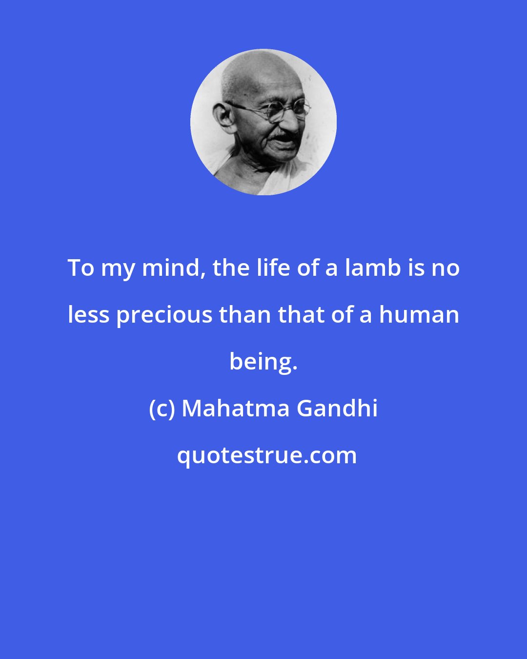 Mahatma Gandhi: To my mind, the life of a lamb is no less precious than that of a human being.