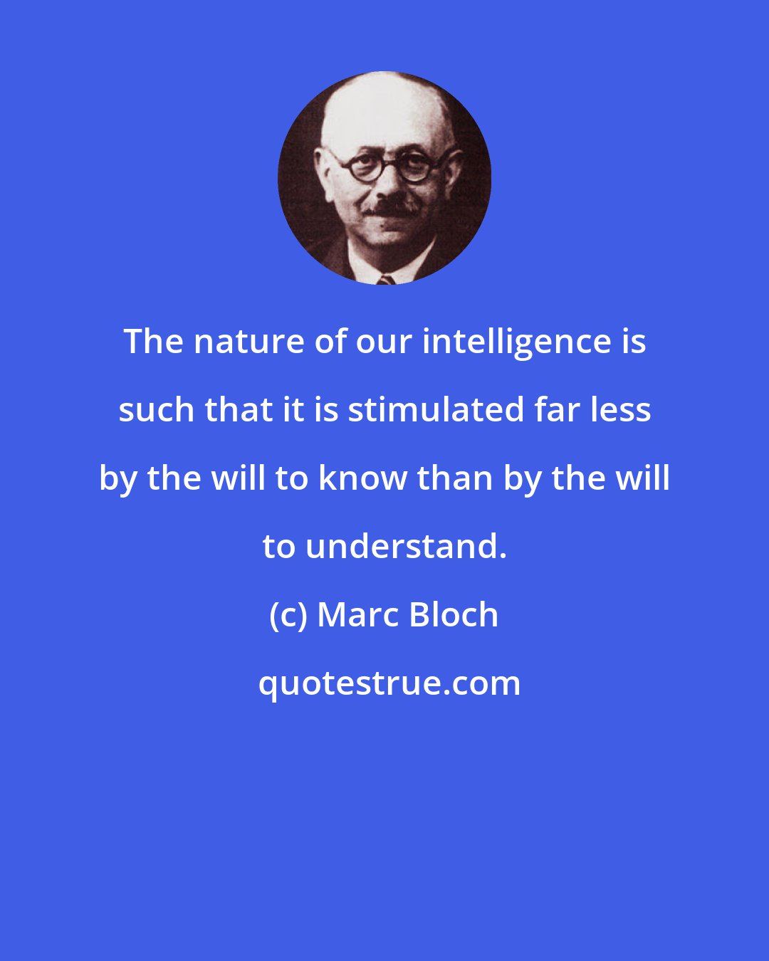 Marc Bloch: The nature of our intelligence is such that it is stimulated far less by the will to know than by the will to understand.