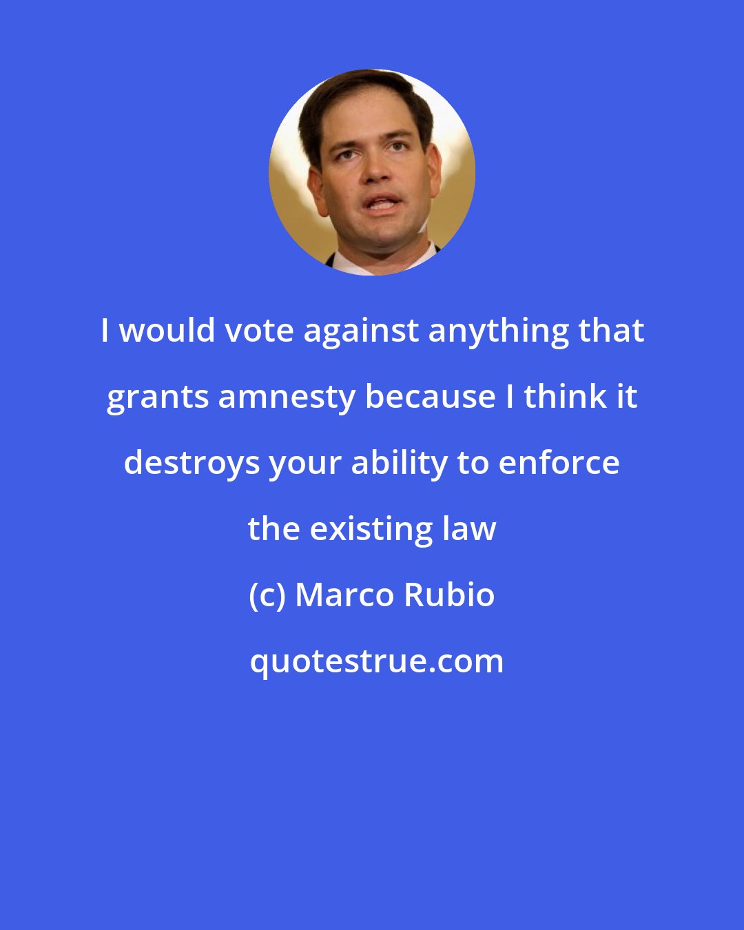 Marco Rubio: I would vote against anything that grants amnesty because I think it destroys your ability to enforce the existing law