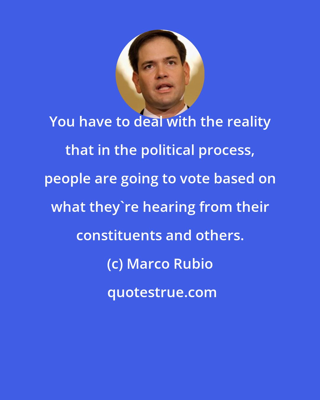 Marco Rubio: You have to deal with the reality that in the political process, people are going to vote based on what they're hearing from their constituents and others.