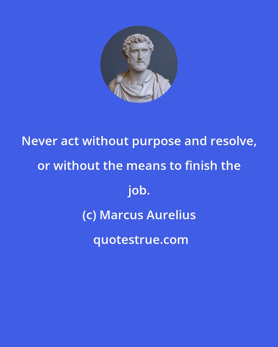 Marcus Aurelius: Never act without purpose and resolve, or without the means to finish the job.