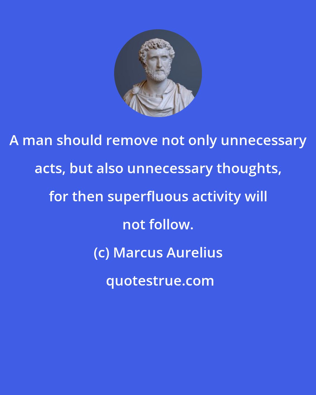 Marcus Aurelius: A man should remove not only unnecessary acts, but also unnecessary thoughts, for then superfluous activity will not follow.