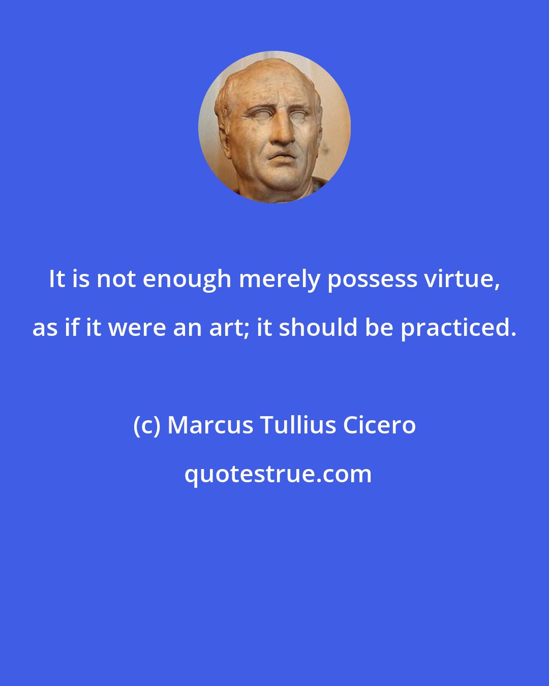 Marcus Tullius Cicero: It is not enough merely possess virtue, as if it were an art; it should be practiced.