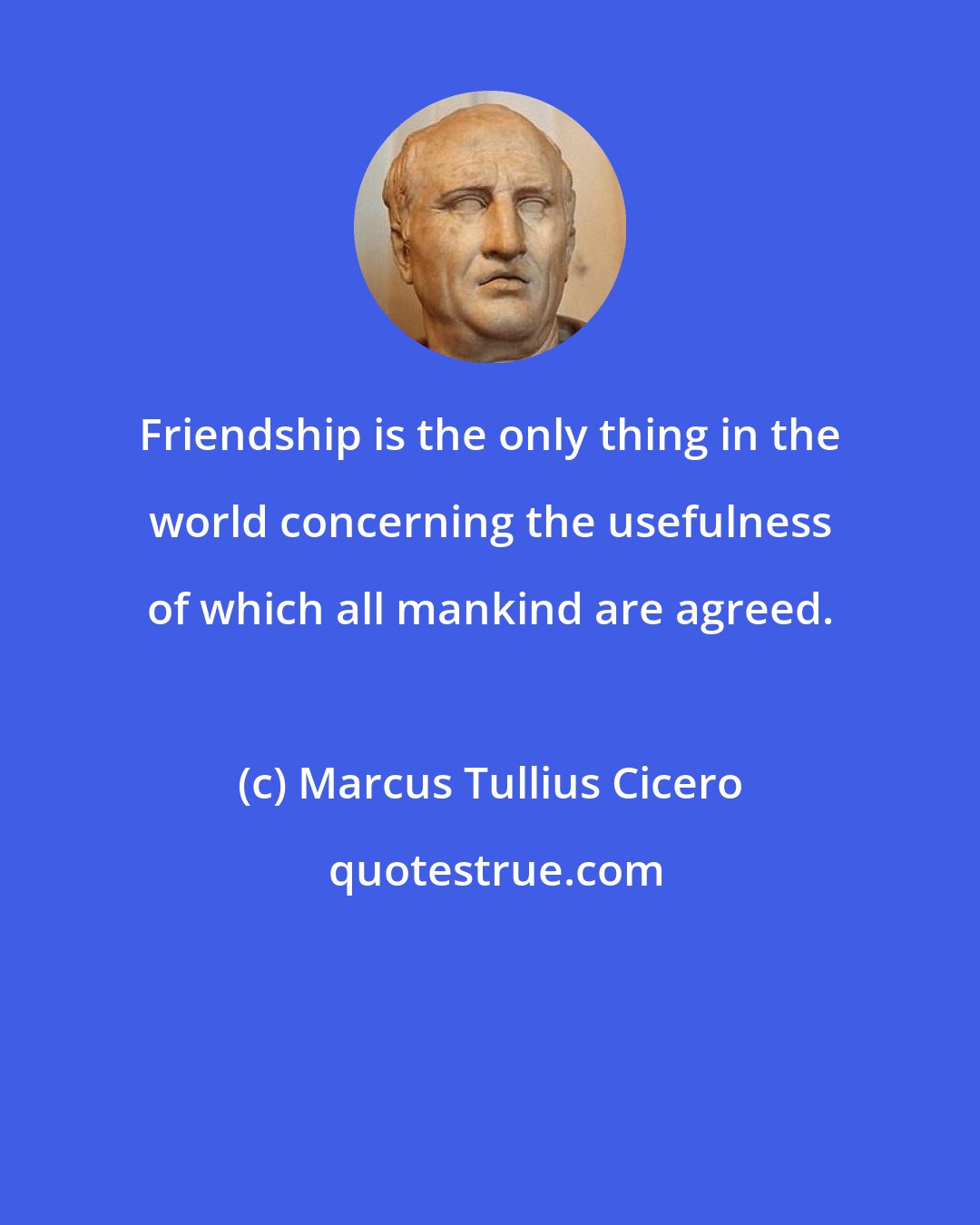 Marcus Tullius Cicero: Friendship is the only thing in the world concerning the usefulness of which all mankind are agreed.