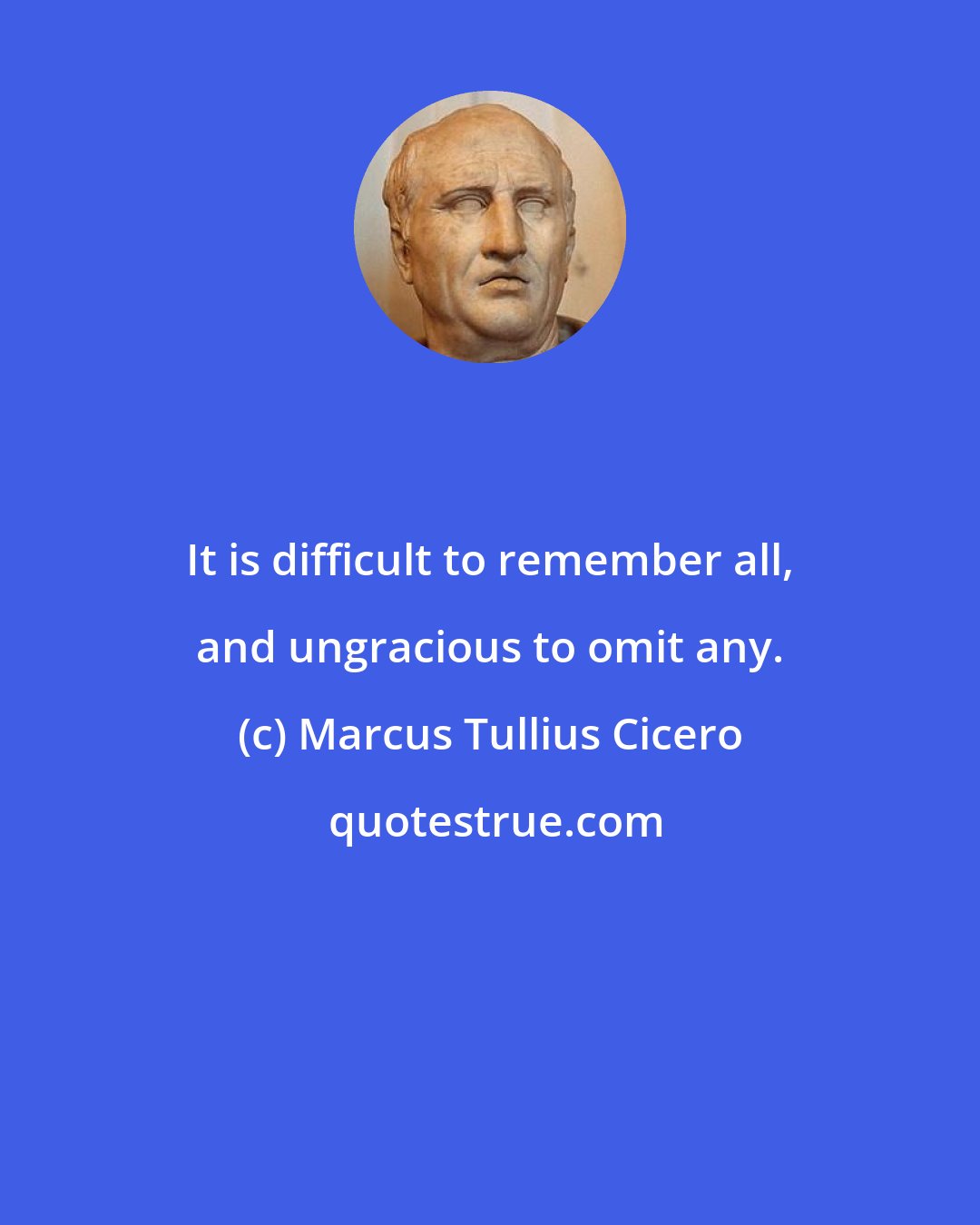 Marcus Tullius Cicero: It is difficult to remember all, and ungracious to omit any.