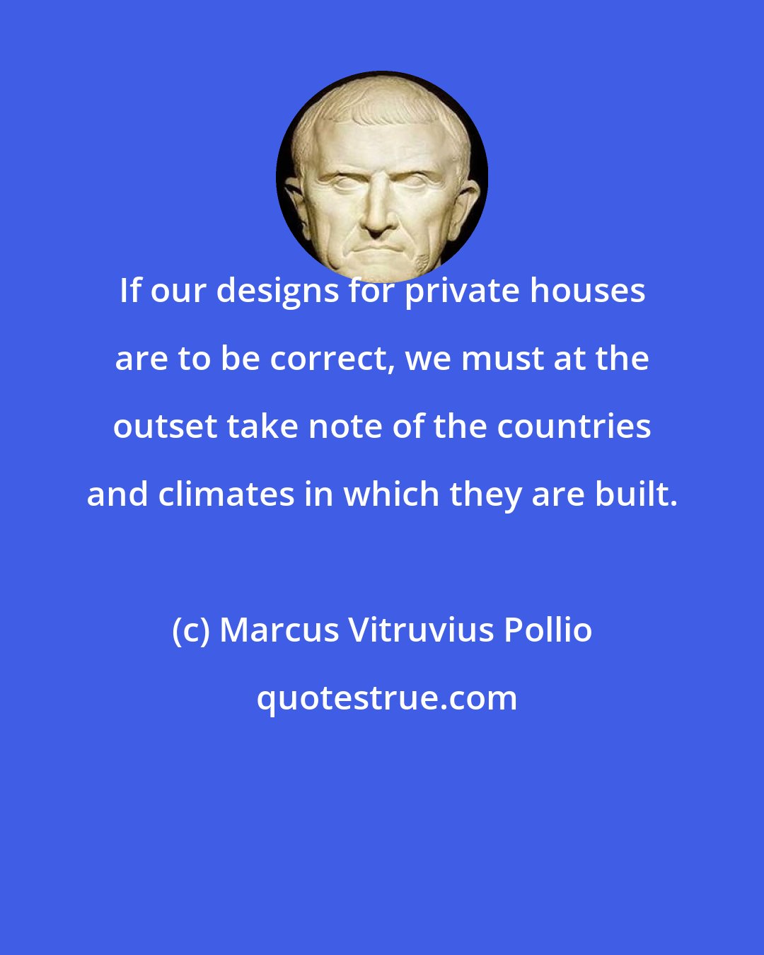 Marcus Vitruvius Pollio: If our designs for private houses are to be correct, we must at the outset take note of the countries and climates in which they are built.