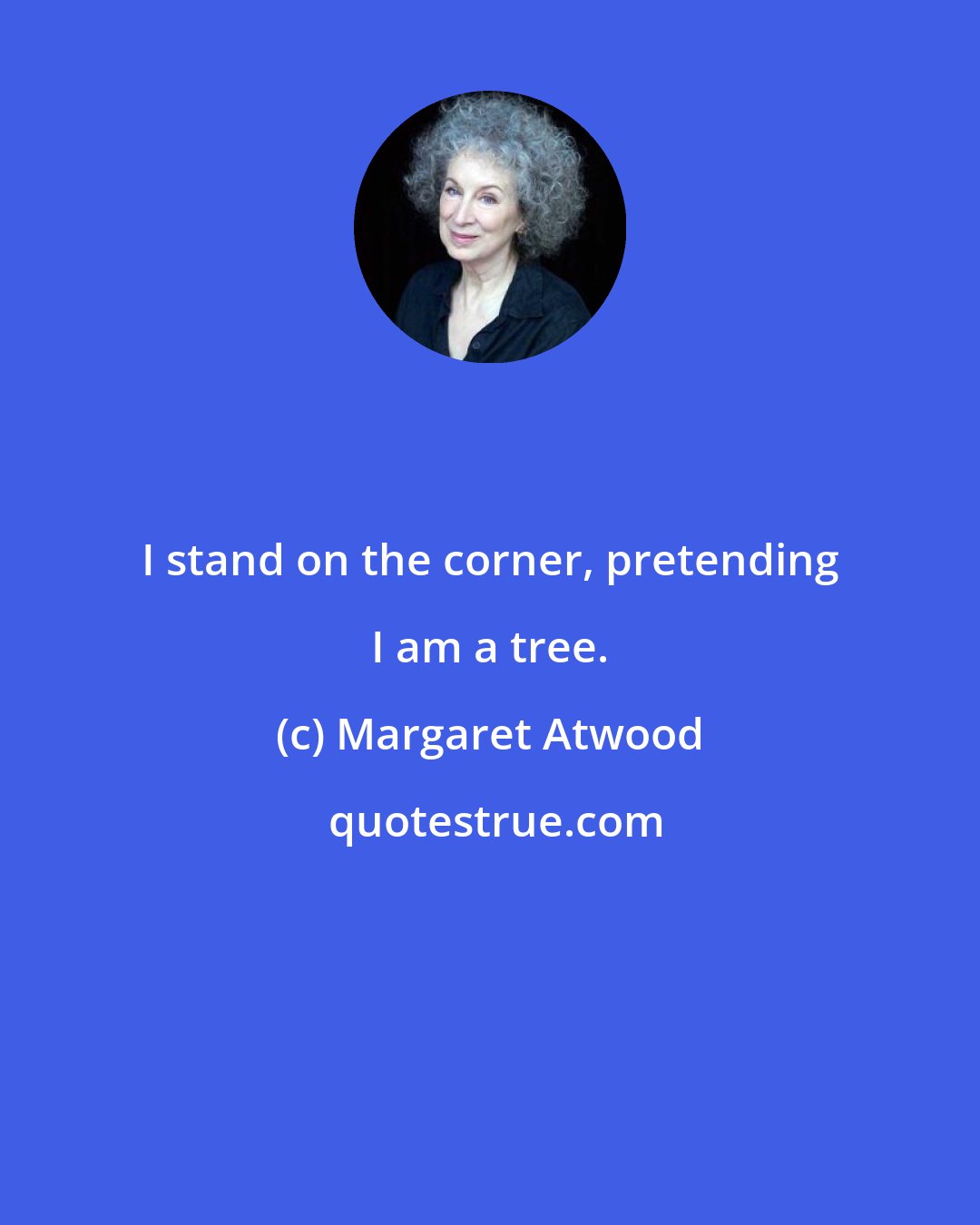 Margaret Atwood: I stand on the corner, pretending I am a tree.