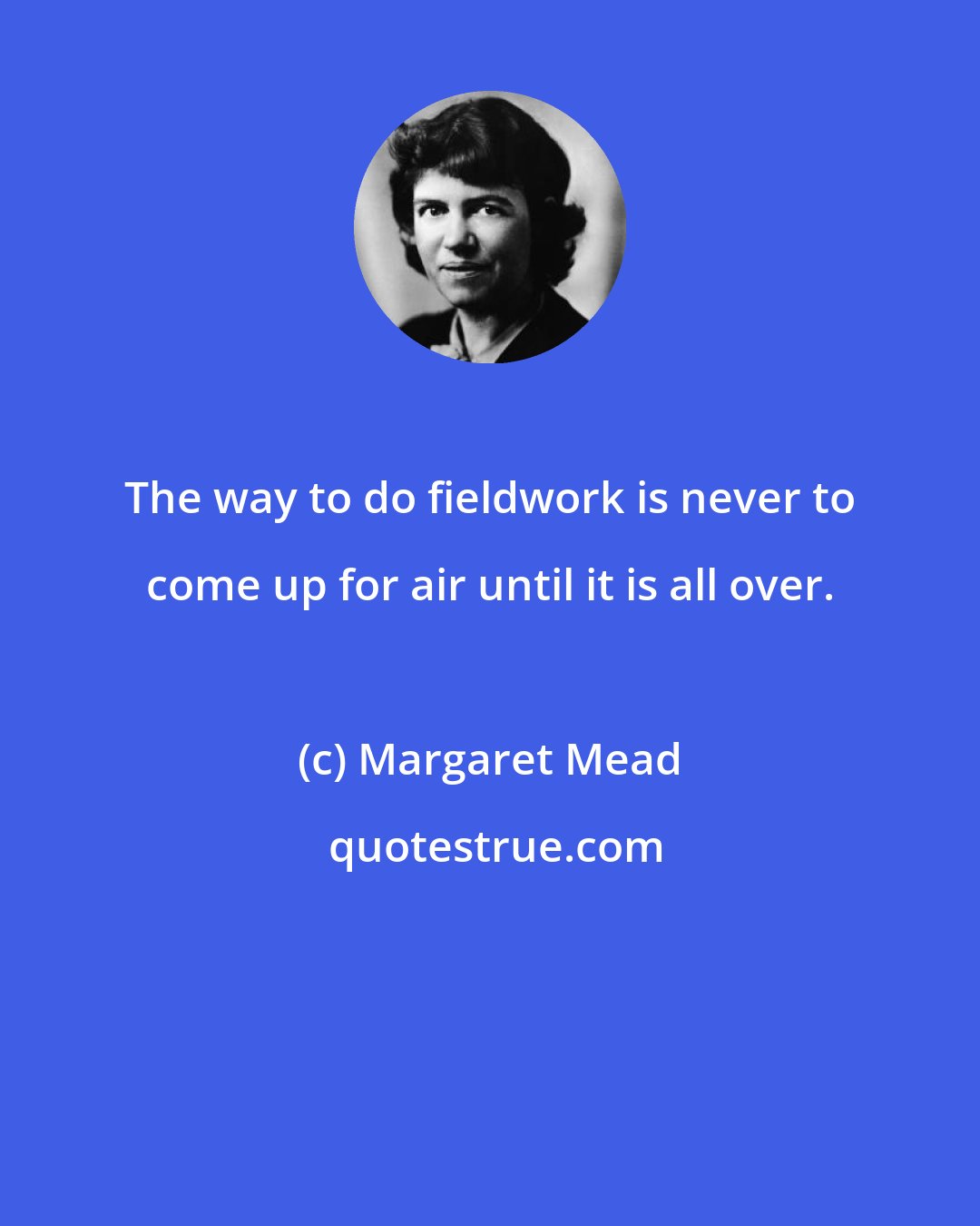 Margaret Mead: The way to do fieldwork is never to come up for air until it is all over.