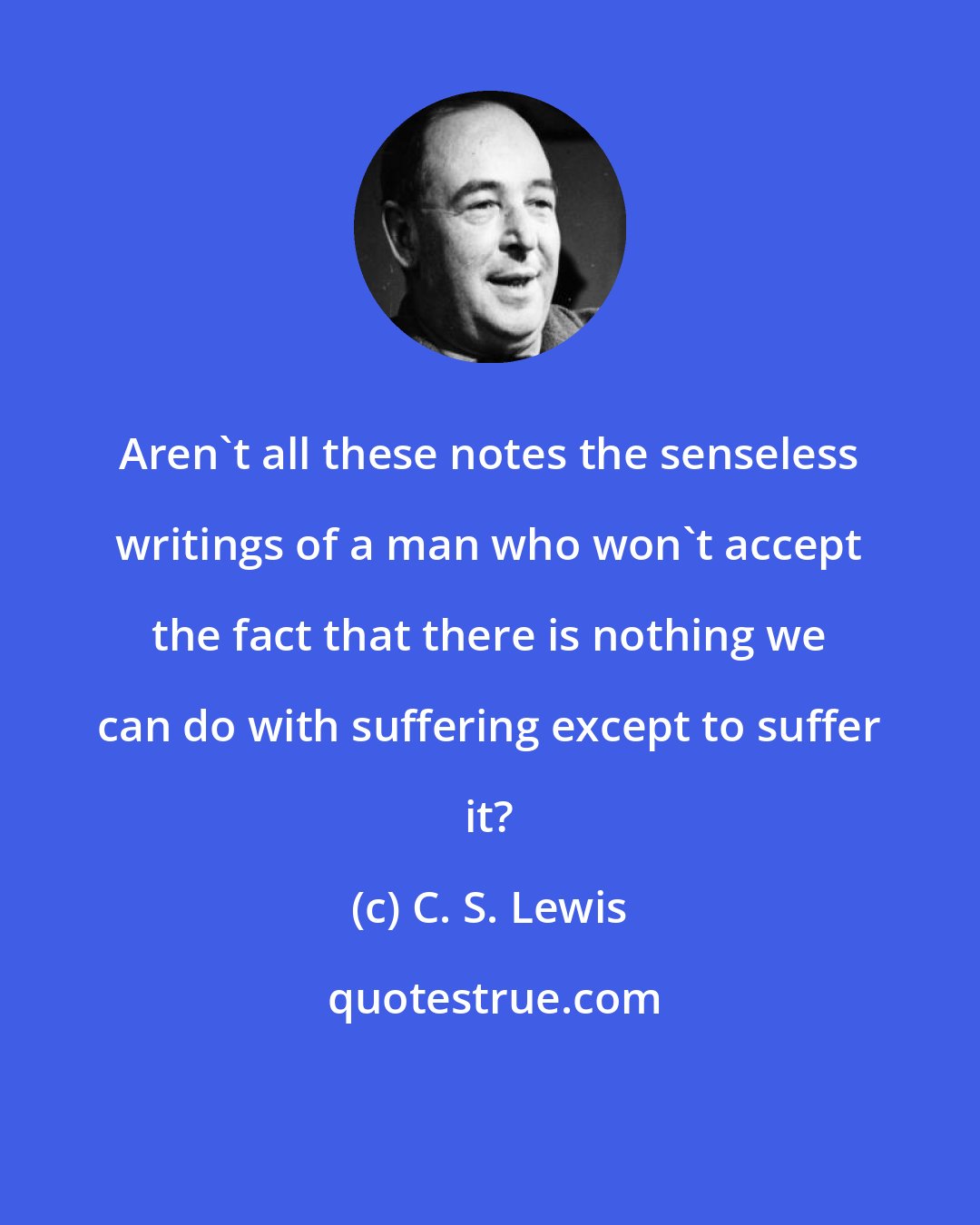 C. S. Lewis: Aren't all these notes the senseless writings of a man who won't accept the fact that there is nothing we can do with suffering except to suffer it?