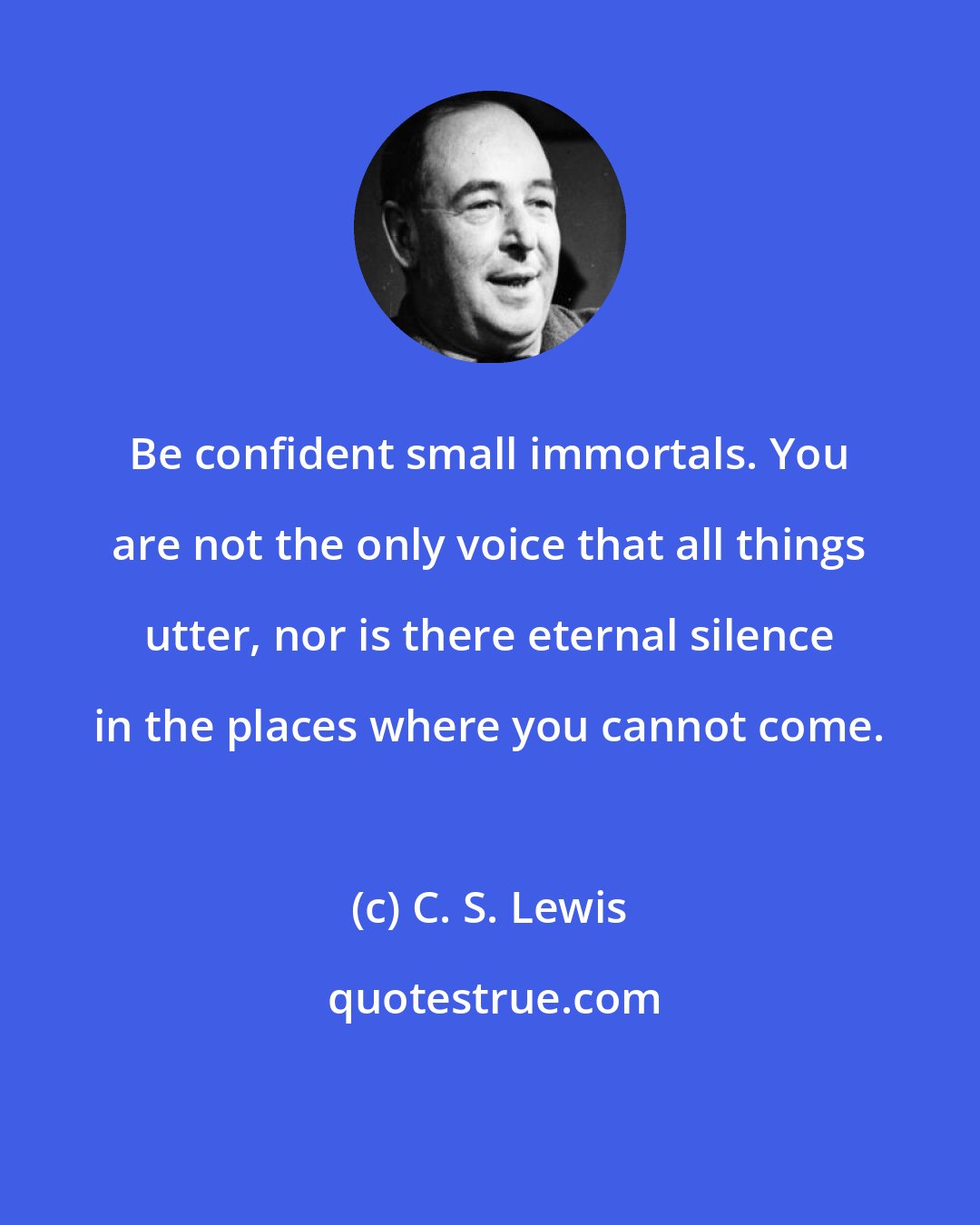 C. S. Lewis: Be confident small immortals. You are not the only voice that all things utter, nor is there eternal silence in the places where you cannot come.