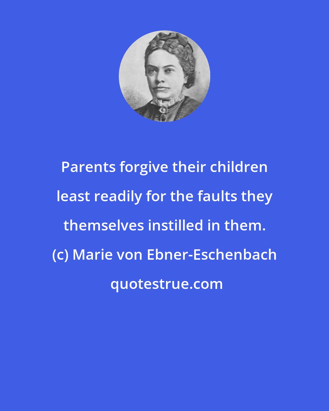 Marie von Ebner-Eschenbach: Parents forgive their children least readily for the faults they themselves instilled in them.