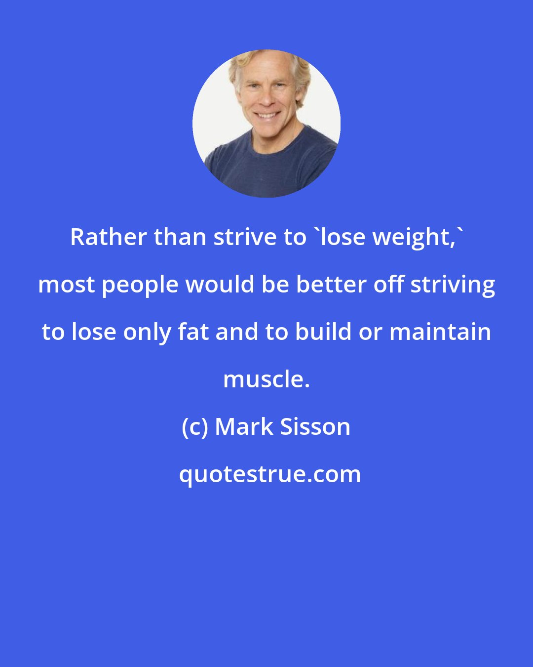 Mark Sisson: Rather than strive to 'lose weight,' most people would be better off striving to lose only fat and to build or maintain muscle.