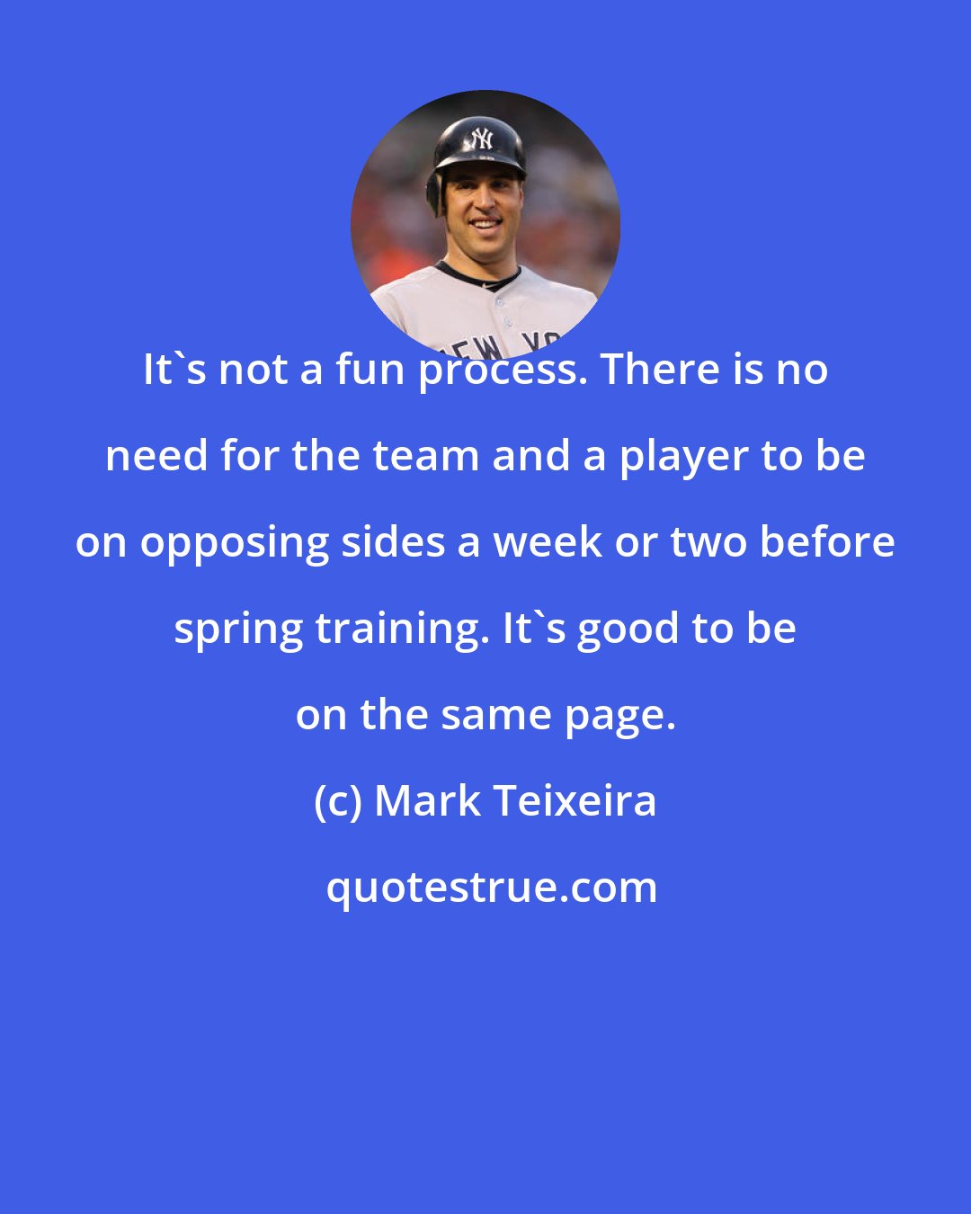 Mark Teixeira: It's not a fun process. There is no need for the team and a player to be on opposing sides a week or two before spring training. It's good to be on the same page.