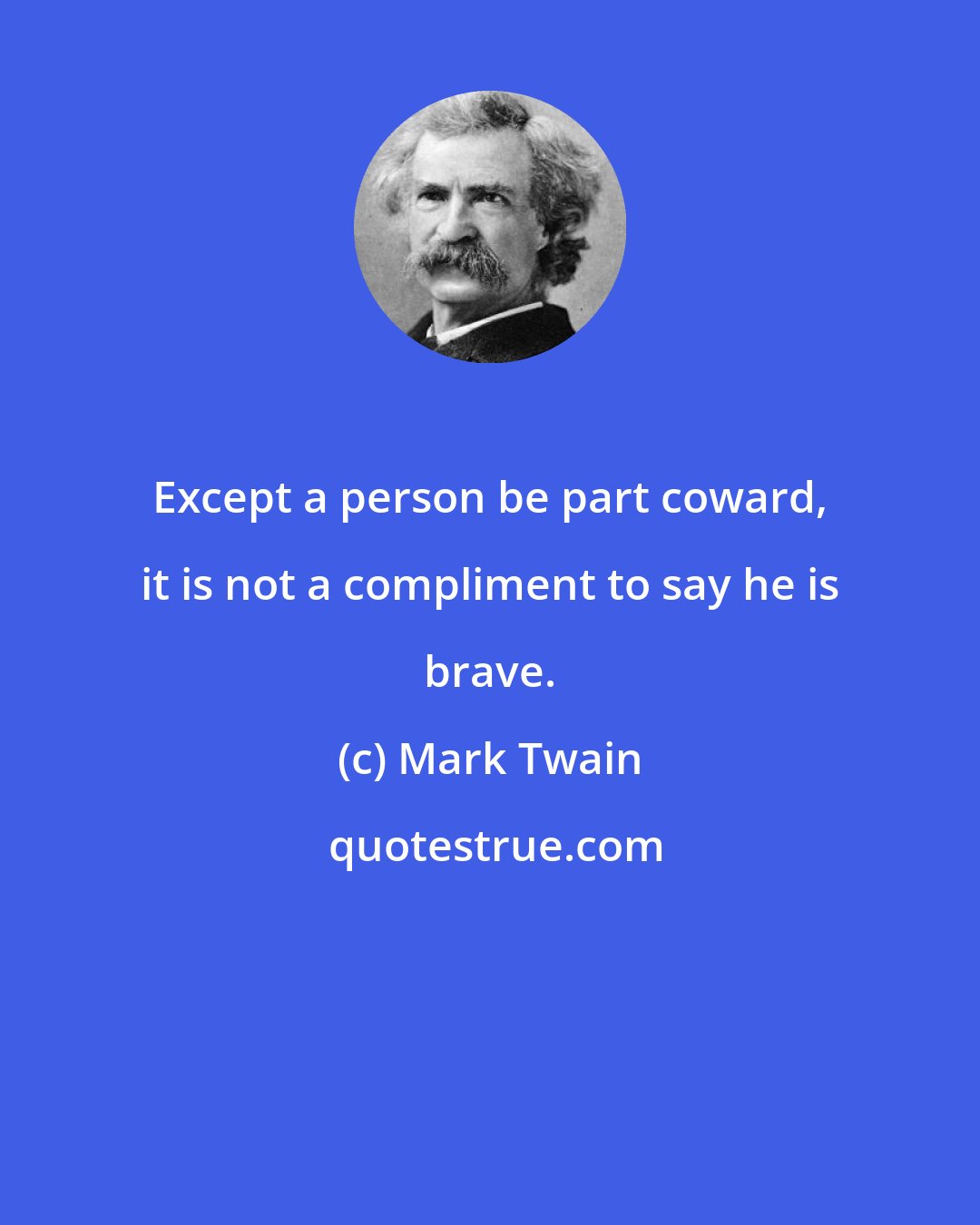 Mark Twain: Except a person be part coward, it is not a compliment to say he is brave.