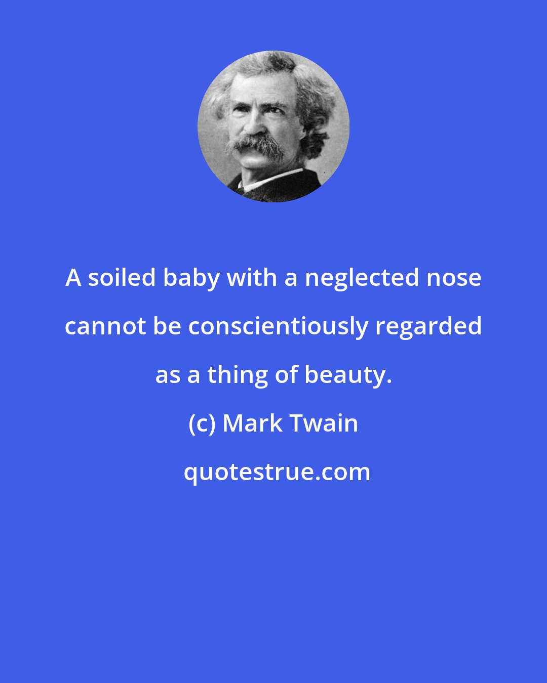 Mark Twain: A soiled baby with a neglected nose cannot be conscientiously regarded as a thing of beauty.