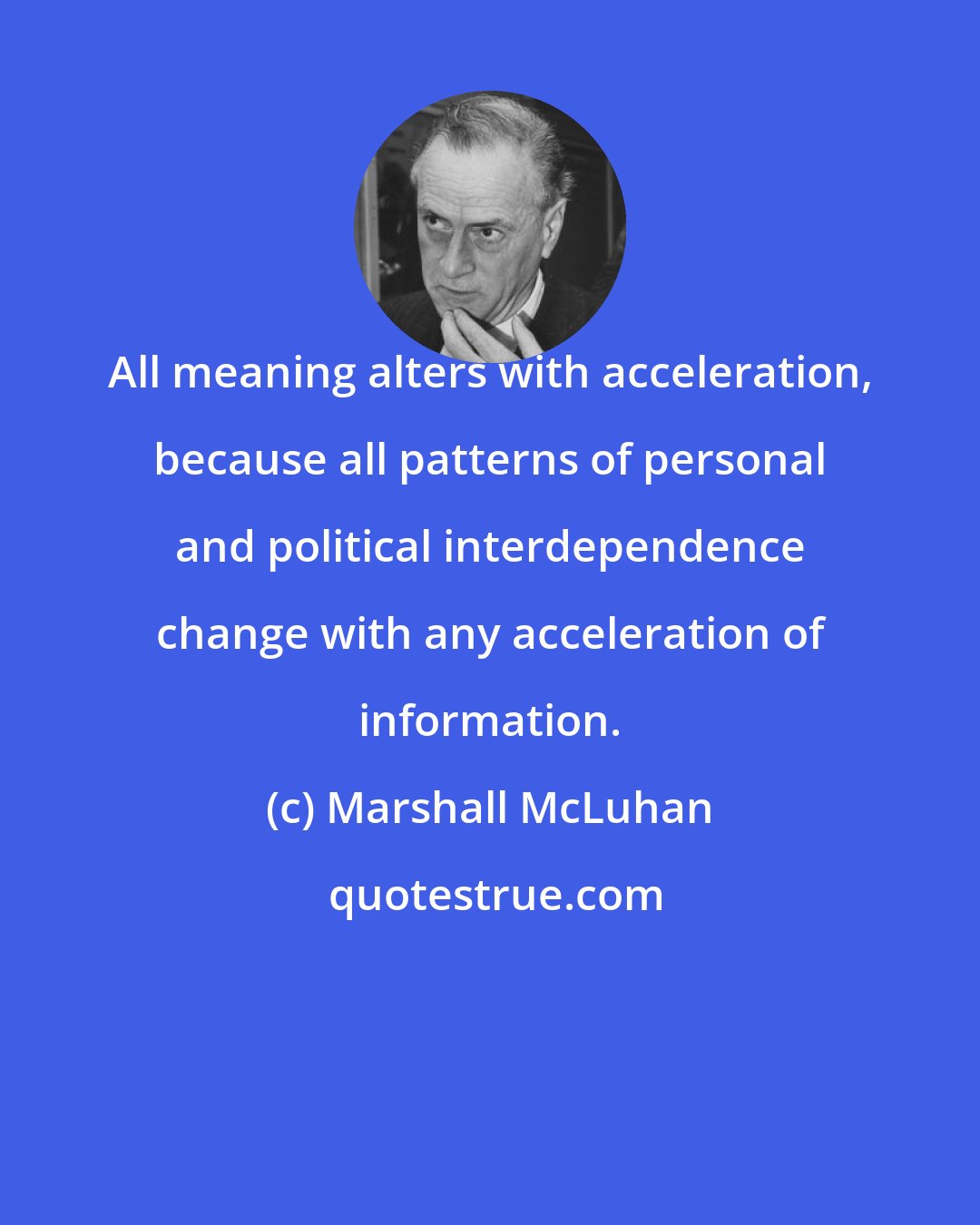 Marshall McLuhan: All meaning alters with acceleration, because all patterns of personal and political interdependence change with any acceleration of information.