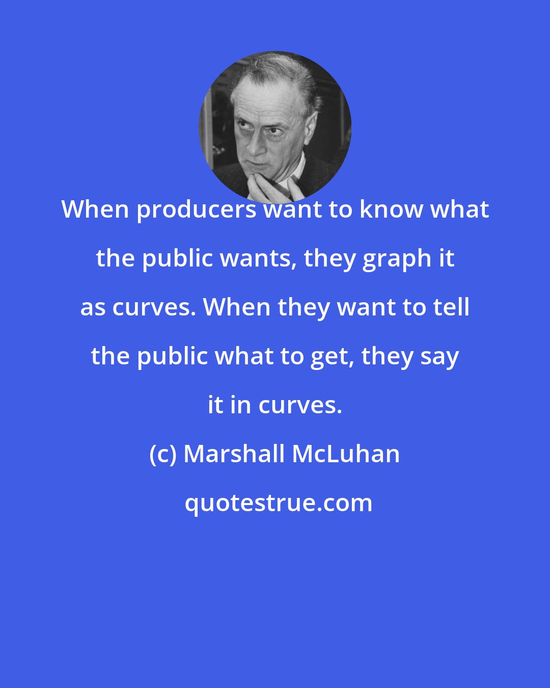 Marshall McLuhan: When producers want to know what the public wants, they graph it as curves. When they want to tell the public what to get, they say it in curves.