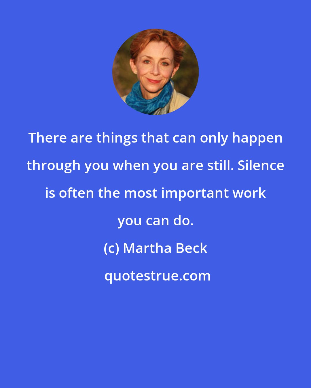 Martha Beck: There are things that can only happen through you when you are still. Silence is often the most important work you can do.